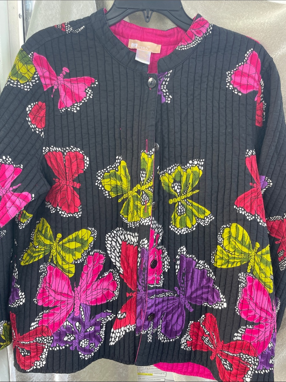 Women’s Quilted Butterfly Print reversible Jacket in XL LA Cera